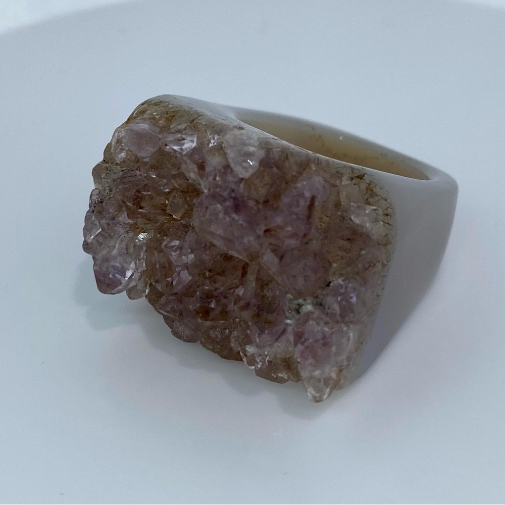 82 Carat!! Amethyst & Smokey Quartz Druze Ring